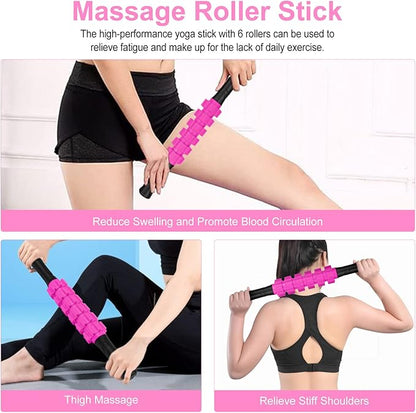 5 in 1 Foam Roller Set Includes Hollow Core Massage Roller, Yoga Stick, Massage Ball, Fitness