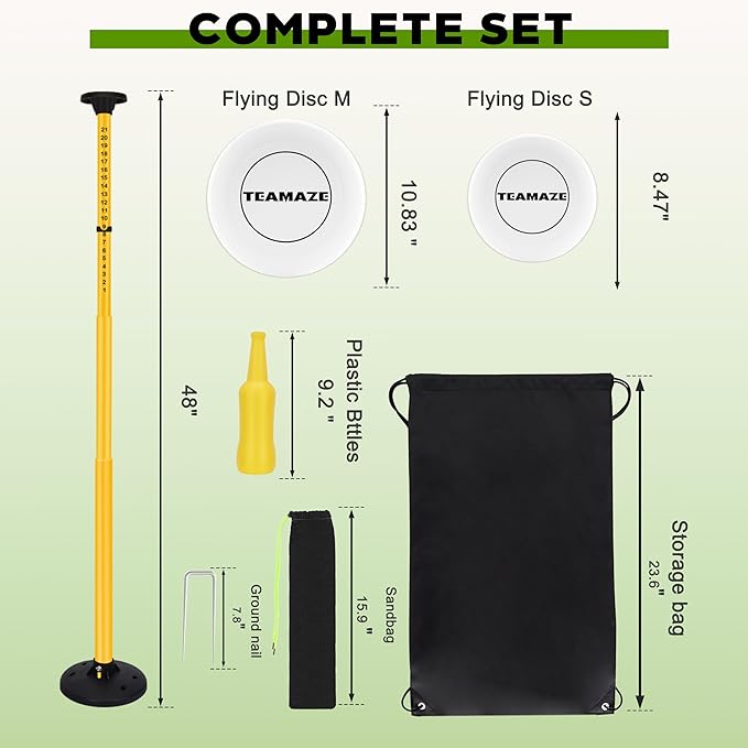 Flying Disc Game Set, Disc Toss Outdoor Games Height Adjustable Bottle Drop Set, Score Tracker