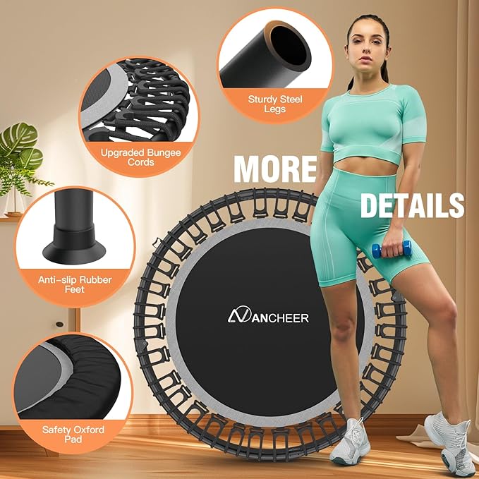 ANCHEER 40" Foldable Mini Trampoline,Max Load 450lbs/550lbs Indoor Trampoline,with 4 Level