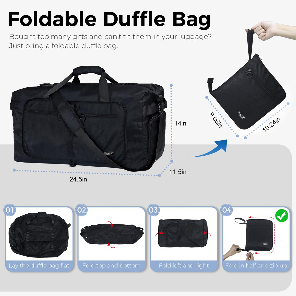 Fmeida 65L Duffle Bag Foldable Travel Duffel Bags for Men Women Travel Bag