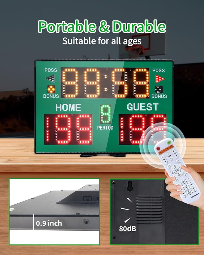 Basketball Digital Scoreboard with Remote,Battery Powered Portable Tabletop Electronic Scoreboard
