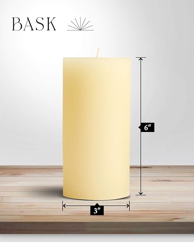 Mottled Pillar Candles by Bask - Set of 6-3" x 6" Dripless Unscented Candles in Ivory for Home