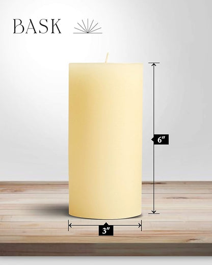 Mottled Pillar Candles by Bask - Set of 6-3" x 6" Dripless Unscented Candles in Ivory for Home