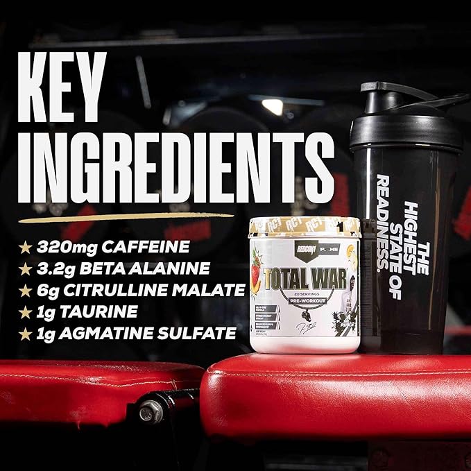 REDCON1 Total War Pre Workout, Prime Time Punch - Beta Alanine + Citrulline Malate Keto Friendly