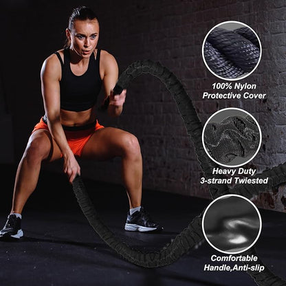 Battle Rope 1/1.26/1.5/2 Inch Diameter,Pink 30FT/40FT/50FT Exercise Workout Ropes for Home Gym