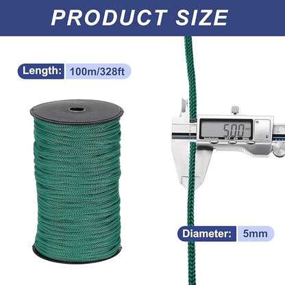 MECCANIXITY 3/16 Inch Polypropylene Rope Braided Ropes, 328ft Nylon Rope Hollow Utility Cord for