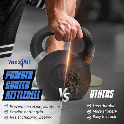 Yes4All Kettlebell, Heavy Duty Powder Coated Cast Iron Kettlebells, Non-Slip Handle & Flat Bottom
