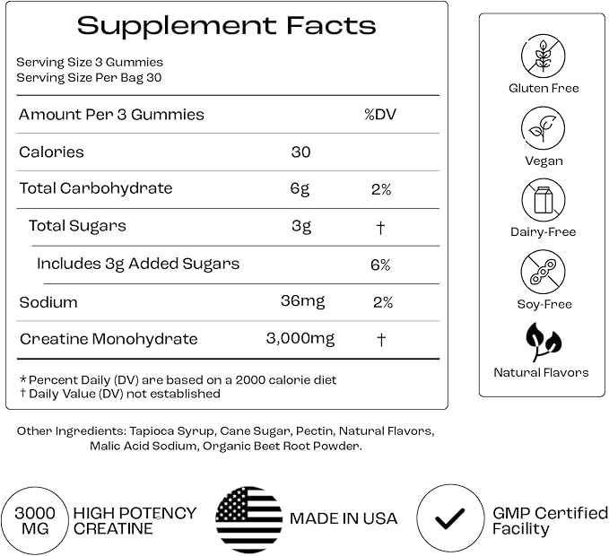 Creatine Monohydrate Gummies - Supports Muscle Growth, Recovery & Brain Function - Convenient &