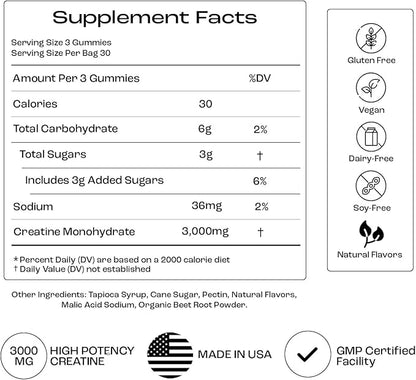 Creatine Monohydrate Gummies - Supports Muscle Growth, Recovery & Brain Function - Convenient &
