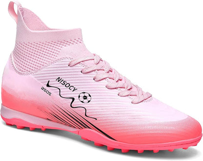 NISOCY Soccer Shoes for Mens Womens Professional Cleats High-Top Athletic Turf Football Shoe