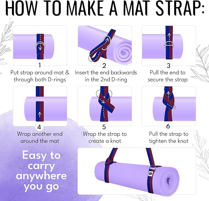 TECEUM Yoga Strap & Mat Strap – 2 IN 1 – Cotton – 6 ft 8 ft 10 ft (30+ colors) – Adjustable
