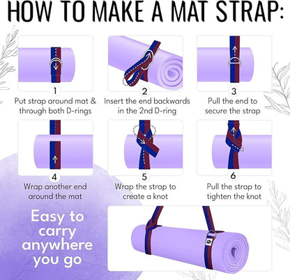 TECEUM Yoga Strap & Mat Strap – 2 IN 1 – Cotton – 6 ft 8 ft 10 ft (30+ colors) – Adjustable