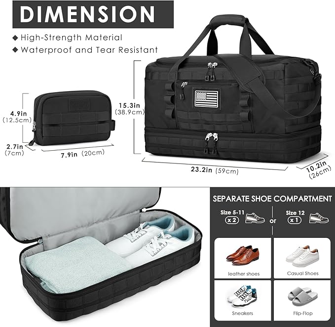 ETRONIK Travel Bag for Men Women, Gym Bag & Tactical Duffle Bags for Travel, Carry on with Toiletry