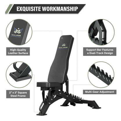 Major Fitness Weight Bench - 1300LBS Weight Capacity and 36 Adjustable Positions Strength Training