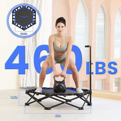 Foldable Mini Trampoline, Rebounder Trampoline with Adjustable Foam Handle, Fitness Trampoline for