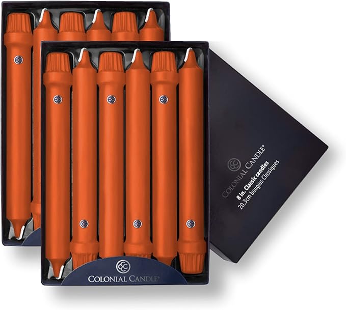 Colonial Candle Unscented Taper Candle, Classic Collection, Pumpkin, 8 In, Pack of 12 - Up to 6