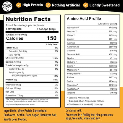 Vanilla Whey Protein Powder 2lb - No Artificial Sweeteners, All Natural Ingredients, Undenatured