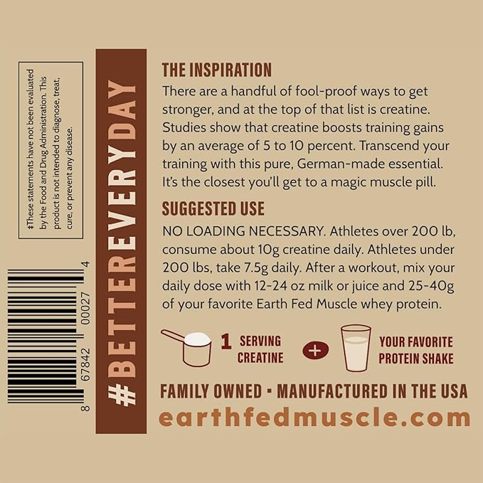 Earth Fed Muscle Transcend Creatine Monohydrate Powder – 100% German Creapure Creatine for Women |