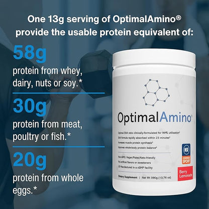 OptimalAmino® Best Pre/Post Workout Recovery Drink, 99% Utilization Essential Amino Acid