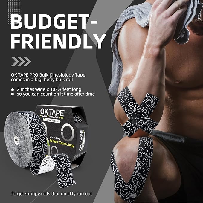 OK TAPE Kinesiology Tape Bulk 103Feet, Pro Adhesive, Water-Resistant k Tape, Elastic Athletic Tape
