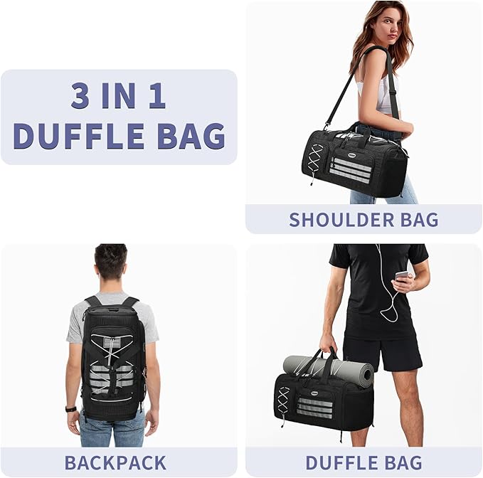 Bosstin Gym Bag for Men & Women,45L Travel Duffle Sports Duffel Bag Gym Weekender Overnight