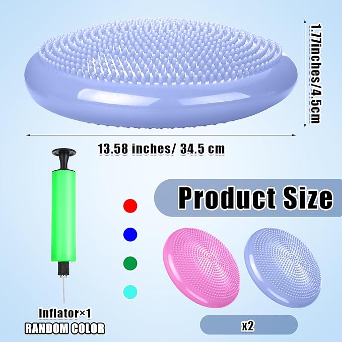 2 Pcs Wiggle Seat Inflated Wobble Cushion Flexible Balance Disc with Air Pump for Core Stability