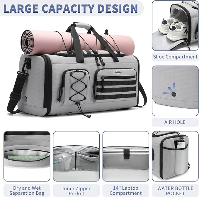 Bosstin Gym Bag for Men & Women,45L Travel Duffle Sports Duffel Bag Gym Weekender Overnight