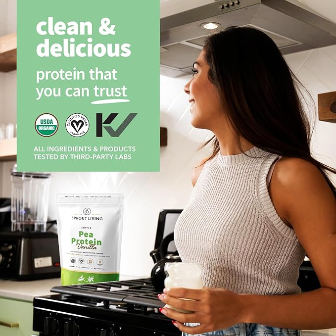 Sprout Living Organic Pea Protein Powder, Vanilla Flavor, 20 Grams of Plant Based Organic Protein