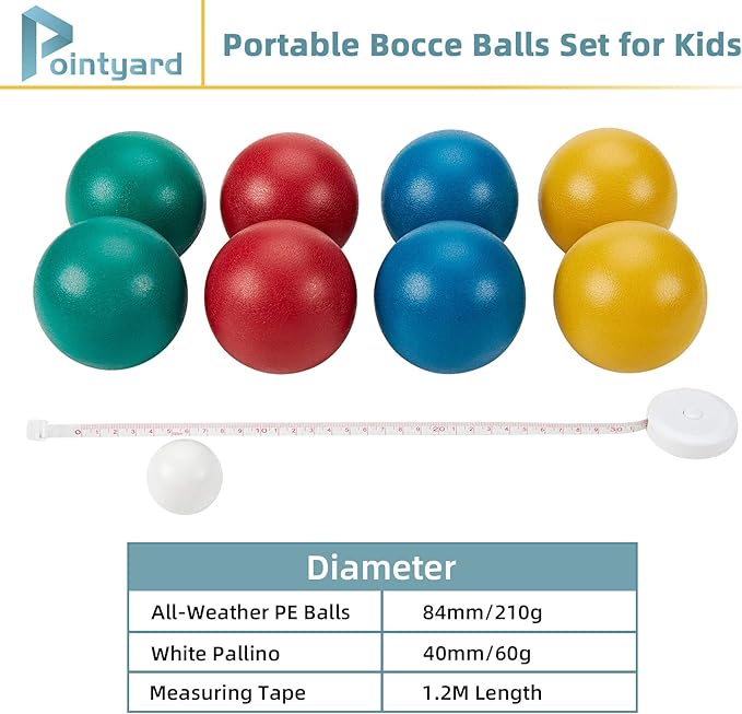 Pointyard 84mm Bocce Ball Set, Outdoor Games for Adults and Family, Backyard Ball Set with 8 PE