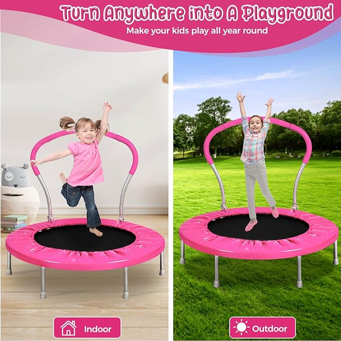 Mini Trampoline for Kids, Indoor Toddler Trampoline with Handle, Child Small Rebounder Trampoline