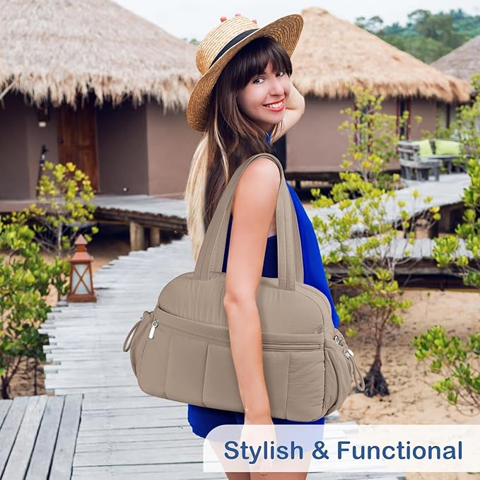 TOPDesign Travel Duffel Bag for Women, Puffer Gym Bag Sports Tote with Wet Pocket, Carry On