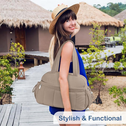 TOPDesign Travel Duffel Bag for Women, Puffer Gym Bag Sports Tote with Wet Pocket, Carry On