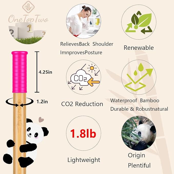 5ft Yoga Stick from Natural Bamboo with Non-Slip Handle-Stretching Stick for Mobility