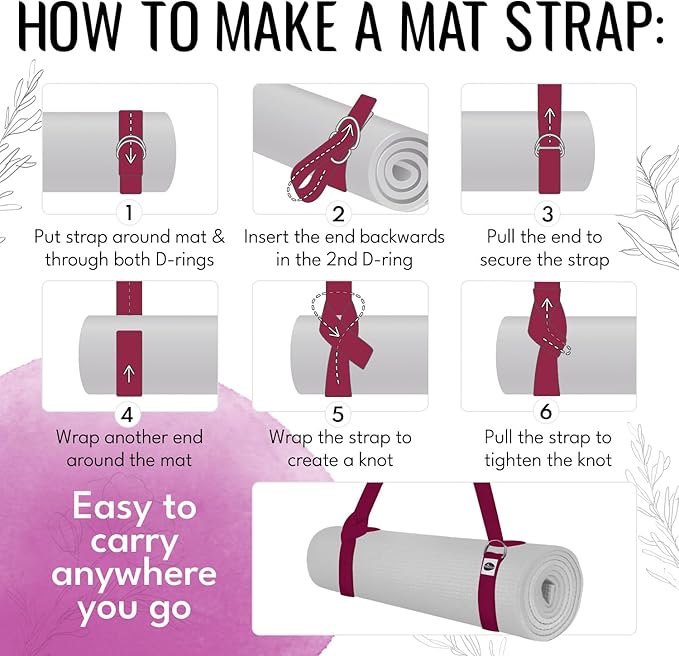 TECEUM Yoga Strap & Mat Strap – 2 IN 1 – Cotton – 6 ft 8 ft 10 ft (30+ colors) – Adjustable