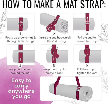 TECEUM Yoga Strap & Mat Strap – 2 IN 1 – Cotton – 6 ft 8 ft 10 ft (30+ colors) – Adjustable