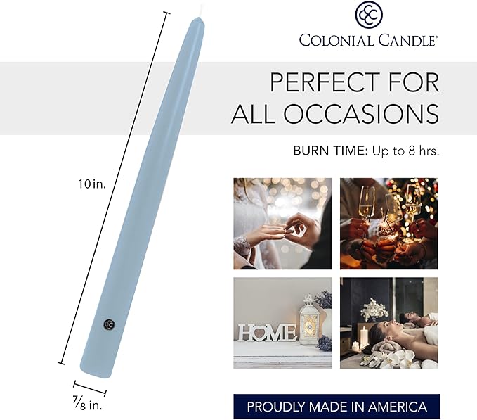 Colonial Candle Unscented Taper Candle, Handipt Collection, Wedgewood, 10 In, Pack of 12 - Up to 8