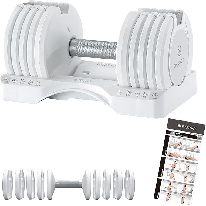 Adjustable Dumbbell – 12.5/25lb Single Unit OR Set of 2 – 5-in-1 Adjustable Weight for Home Gym