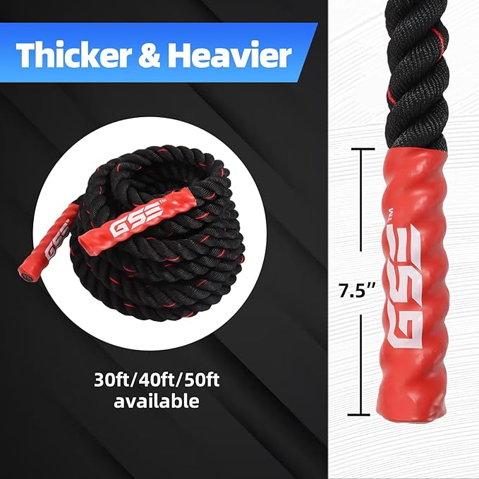 GSE Games & Sports Expert Gym Battle Rope, Heavy-Duty Workout Ropes for Indoor & Outdoor Workout