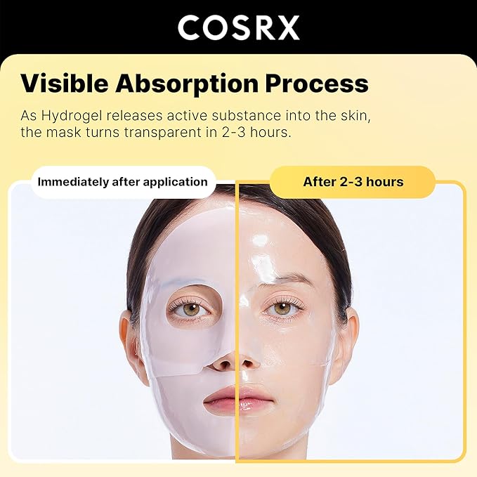 COSRX Advanced Snail Mucin Glass Glow Hydrogel Face Masks Skincare 3 EA, Collagen Face Mask, Travel