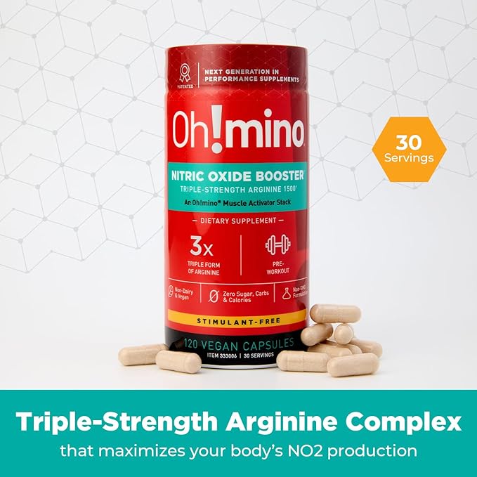 Oh!mino L-Arginine Nitric Oxide Supplement - Blood Flow Supplement, Nitric Oxide Booster w/Beetroot