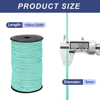 MECCANIXITY 3/16 Inch Polypropylene Rope Braided Ropes, 328ft Nylon Rope Hollow Utility Cord for