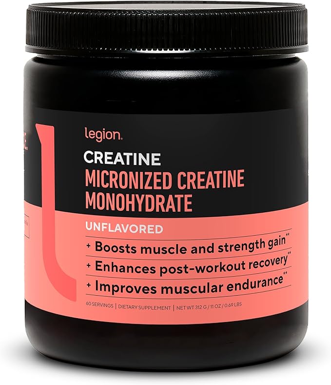 LEGION Micronized Creatine Monohydrate Supplement - Clean Creatine Powder for Muscle Gain & Post