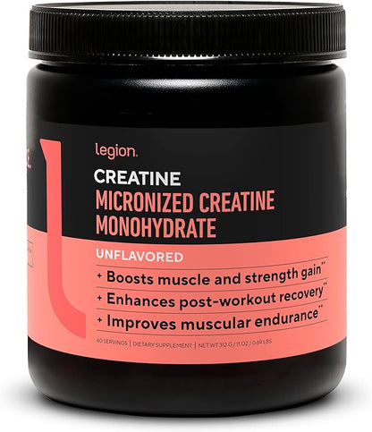 LEGION Micronized Creatine Monohydrate Supplement - Clean Creatine Powder for Muscle Gain & Post