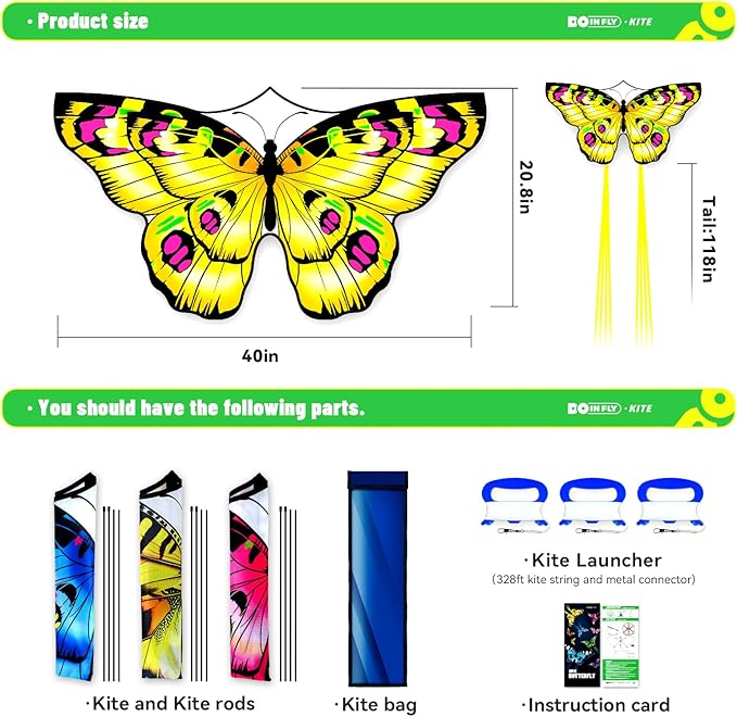 The Doinfly Butterfly-Shaped Kite is an Easy-to-Fly Kite Suitable for Both Children and Adults, and