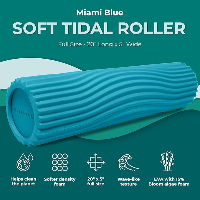 Oceanfoam Soft Tidal Roller (Miami Blue) - Low Density Foam Roller for Physical Therapy, Back Pain