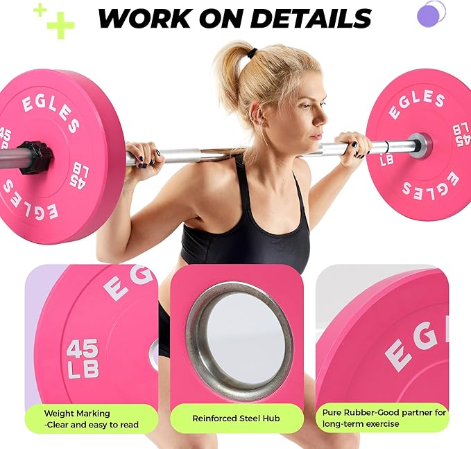 EGLES Vibrant Colorful Olympic Weight Plates, Rubber Barbell Plates, 2-inch Standard Virgin Rubber