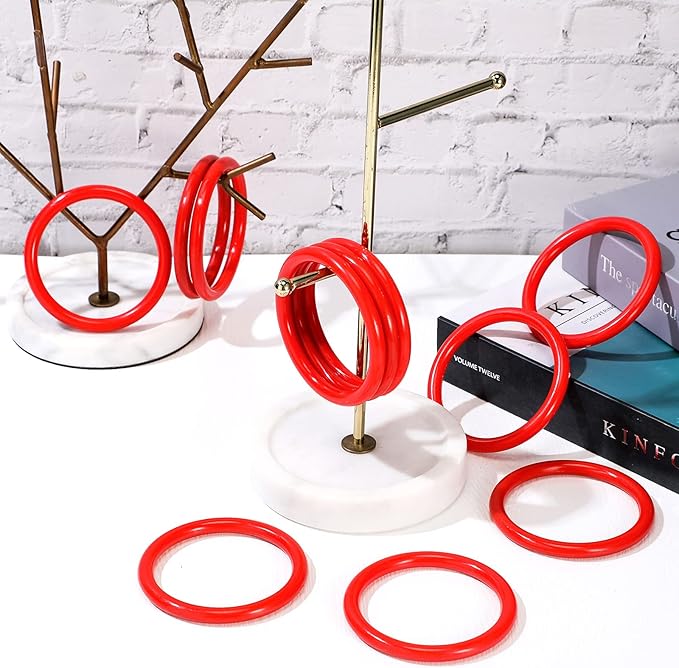 Meooeck 48 Pieces Plastic Ring Toss Rings 2.9 Inch Red Bottles Ring Toss Carnival Games for Adult