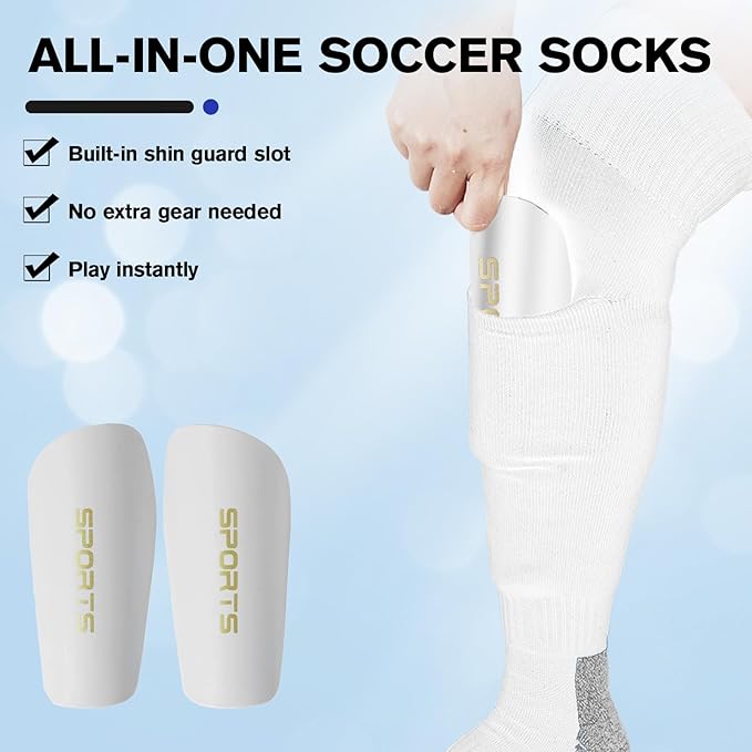 Youth Soccer Shin Guard Socks, Built-in Protective Pads, Kids Knee High Football Athletic Team