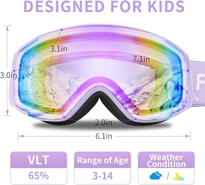 Freela Kids Ski Snowboard Goggles for Toddler(3-14) Youth Anti Fog Anti UV Goggles Girls Boys Snow
