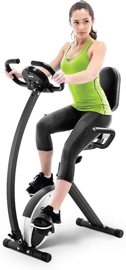 Marcy Foldable Upright Exercise Bike with Adjustable Resistance for Cardio Workout & Strength
